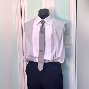 Silver Chrome Steel Skinny Satin Tie Wedding Prom Tuxedo Pre Tied clip 8 avail